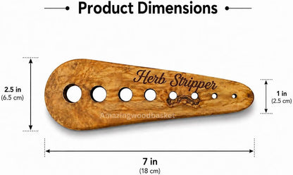 Handmade Olive Wood Herb Stripper, Natural Wood Kitchen Tool for Fresh Herbs
