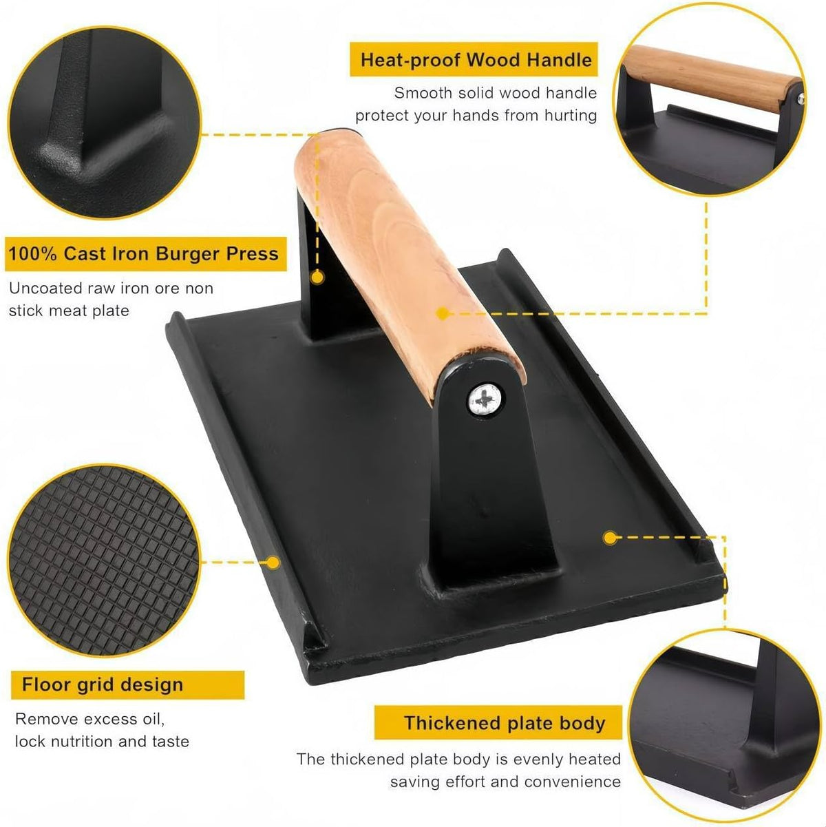 Grill Weight Press Cast Iron, 2.4LB Rectangle Meat Weight Bacon Smash