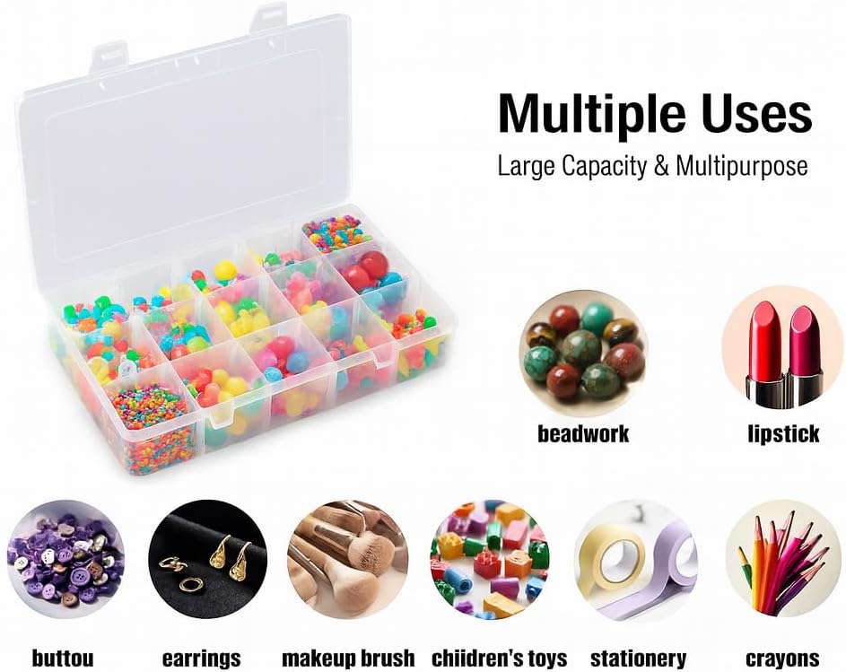 3pcs Clear Storage Small Parts Organizer Box Storage Bin With Dividers Multi Compartment for Beads Art DIY Tackle Box Organizer (10 - compartment in length)