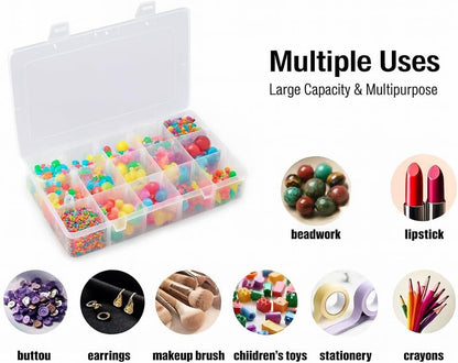 3pcs Clear Storage Small Parts Organizer Box Storage Bin With Dividers Multi Compartment for Beads Art DIY Tackle Box Organizer (10 - compartment in length)