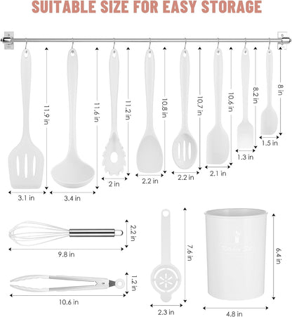 Kitchen Utensils Set-12 Pieces Silicone Cooking Utensils Set (Dishwasher Safe) 392°F Heat Resistant Spatula Set,Kitchen Utensil Set for Nonstick Cookware,Best Kitchen Tools with Holder