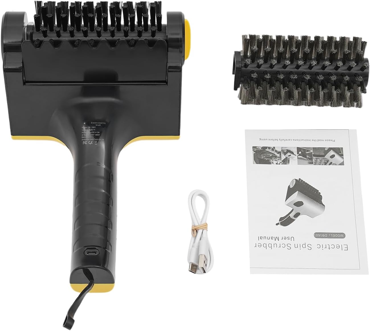 DYRABREST Cordless Electric Grill Cleaning Brush, Rechargeable Power Scrubber with 2 Brush Heads Water Spray for BBQ Grates, Bathtub, Kitchen, Stove (Yellow Black)