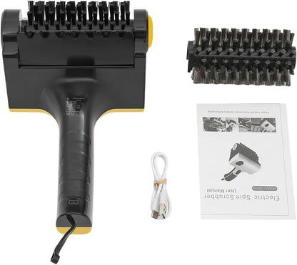 DYRABREST Cordless Electric Grill Cleaning Brush, Rechargeable Power Scrubber with 2 Brush Heads Water Spray for BBQ Grates, Bathtub, Kitchen, Stove (Yellow Black)