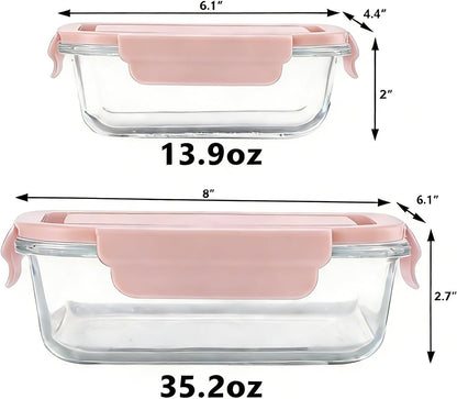 Glass Food Storage Containers with Lids, Airtight Meal Prep Containers, 4 Pack Set with Multiple Sizes (Purple)