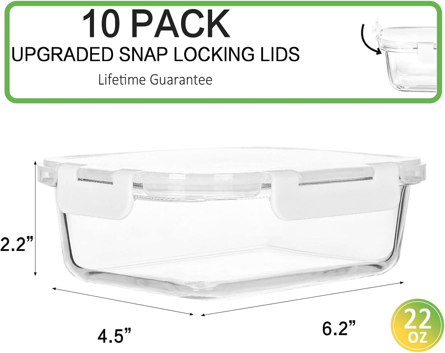 M MCIRCO 10-Pack,22 Oz Glass Meal Prep Containers,Glass Food Storage Containers with lids,Lunch Containers,Microwave, Oven, Freezer and Dishwasher (Gray)
