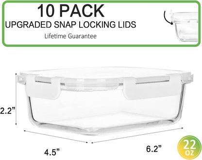 M MCIRCO 10-Pack,22 Oz Glass Meal Prep Containers,Glass Food Storage Containers with lids,Lunch Containers,Microwave, Oven, Freezer and Dishwasher (Gray)