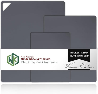 WK Flexible Plastic Cutting Mats for Kitchen Set of 3, Non Slip Cutting Mat, Thin Cutting Sheets, BPA Free, Dishwasher Safe, Multi Sizes, Multi Colors