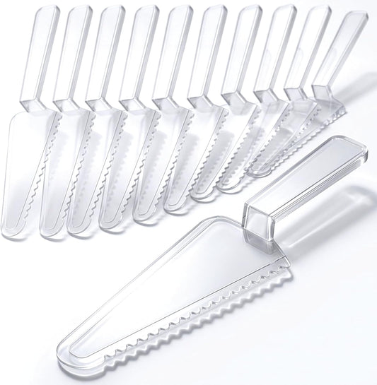 12 Pcs Disposable Plastic Cake Cutter 9.06 Inch Cake Pie Server Cutter Slicer Pizza Pastry Slicer for Kitchen Wedding Buffet