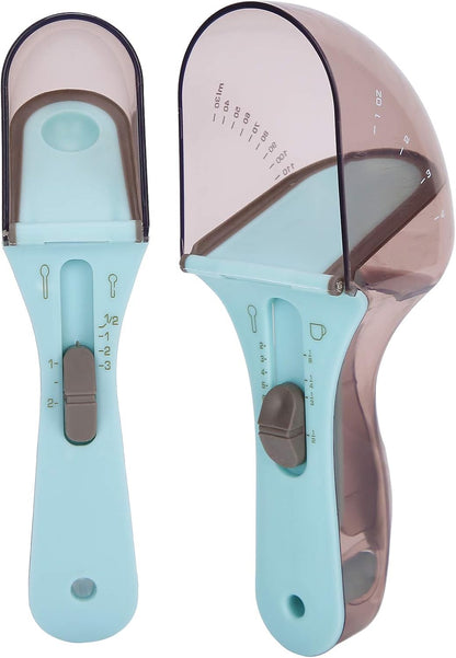 Adjustable Measuring Spoon Set, 2-in-1 Multifunctional Baking Scoop with Silicone Scraper & PP Shell, Kitchen Metering Tool