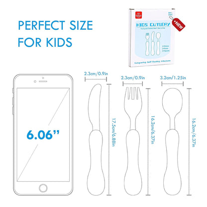 Lehoo Castle 6 Pieces Toddler Utensils, Kids Silverware for 2 3 4 Years Old, Stainless Steel Fork and Spoon Set with Plastic Handle, Safe Toddler Cutlery (Dinosaur)