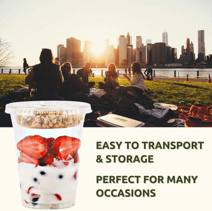 Aatriet Clear Plastic Parfait Cups with Insert &Lids No Hole - Yogurt Fruit Parfait Cups for Kids, for Dips and Veggies, Take Away Breakfast and Snacks. No Leaking (12oz. flat, 50sets)