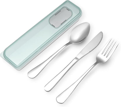 Reusable Travel Utensils with Case, 4pcs Portable Cutlery Set, Knives Fork and Spoon Set for Lunch Box, Portable Silverware Set for Travel Camping Picnic Hiking Office