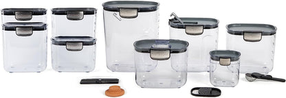 ProKeeper+ Airtight Food Storage Container Set – Clear Plastic Flour and Sugar Canister Set with Magnetic Accessories for Kitchen Organization (Grey, 9-Piece)