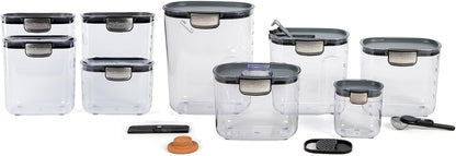 ProKeeper+ Airtight Food Storage Container Set – Clear Plastic Flour and Sugar Canister Set with Magnetic Accessories for Kitchen Organization (Grey, 9-Piece)