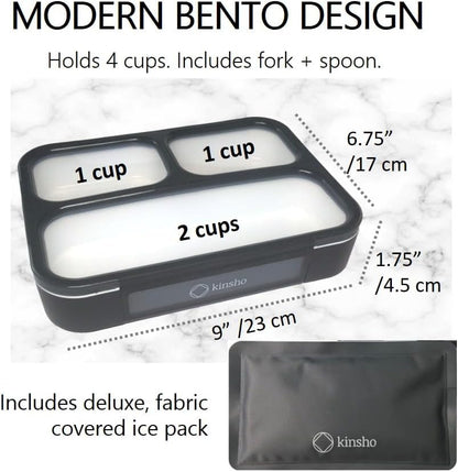 kinsho Lunch Box for Kids Boys Girls - Bento Box Set with Insulated Bag and Ice Pack, 6 Compartment Leak Proof Food Container, BPA-Free, Microwave Safe, Ideal for School & Work, Teal