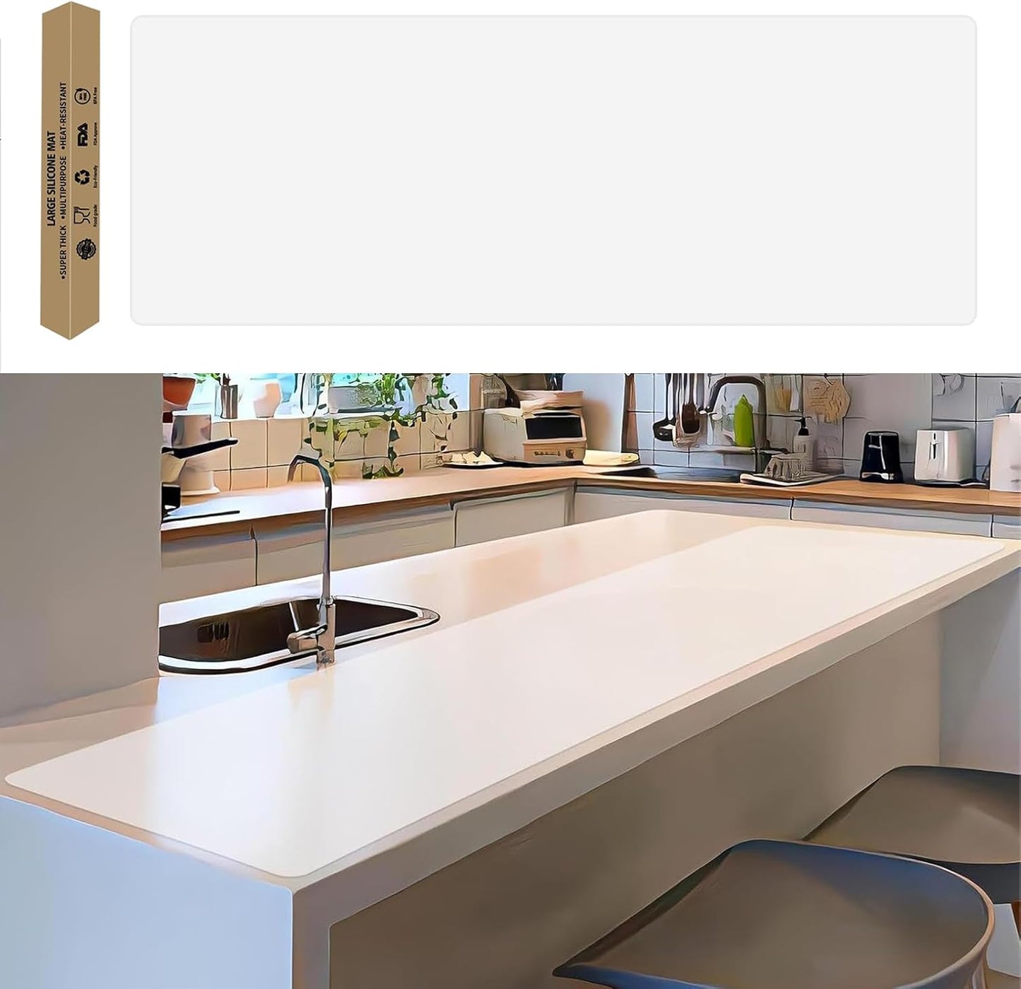 Super Large Silicone Mat, 120"x24" Silicone Mats for Kitchen Counter, Non-slip Heat Resistant Mat,Thicken Kitchen Counter Mat, Waterproof Countertop Protector for Craft (Black)
