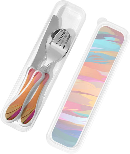 3-Piece Kids Silverware Set With Storage Case, Stainless Steel Reusable Children Safe Knife Spoon Fork Set Blue Active Girl Running Sunset Children Flatware Set For Kids Lunch Box - Colors C
