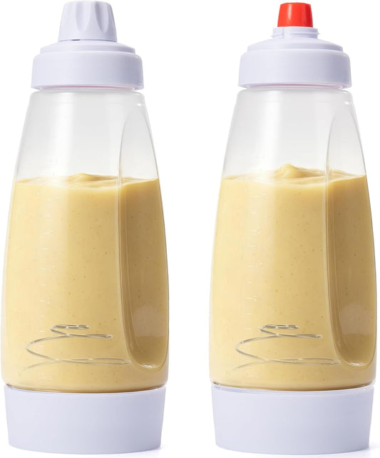 2 Pack Pancake Batter Dispenser Bottle 34oz Squeeze Mixer with Whisk Ball