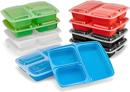 Bexter 10 Pack Compartment Trays with 10 Lids for Takeout and Food Storage / 3 Section compartment for portion control