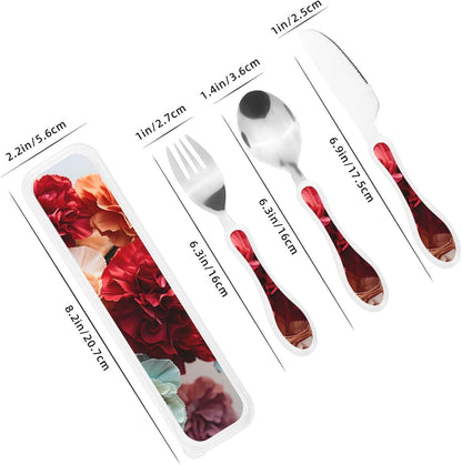 3-Piece Kids Silverware Set With Storage Case, Stainless Steel Reusable Children Safe Knife Spoon Fork Set Classy Flowers Children Flatware Set For Kids Lunch Box