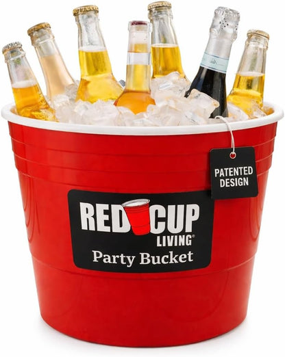 Red Cup Living Large Party Ice Bucket, 201 oz Insulated Drink Cooler for Parties, Bar & Kitchen, Durable Plastic Beer, Wine & Champagne Beverage Tub for Holiday