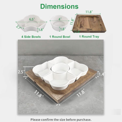 Pak Acacia Wood Serving Tray, 12" Square, Natural Brown & White, 5-Piece Set, Dishwasher Safe, Freezer & Microwave Safe, Perfect for Appetizer, Veggie, Taco, Fruit Platter