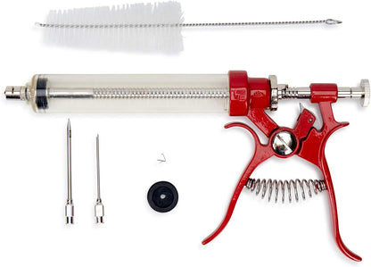 Butcher BBQ Pistol Grip Gourmet Meat Injector Syringe | Metal Handle | 50cc Pistol Grip Injection Syringe | 2 Different Needles for Different Meats | BBQ Smoker Accessories | Tailgating Accessories