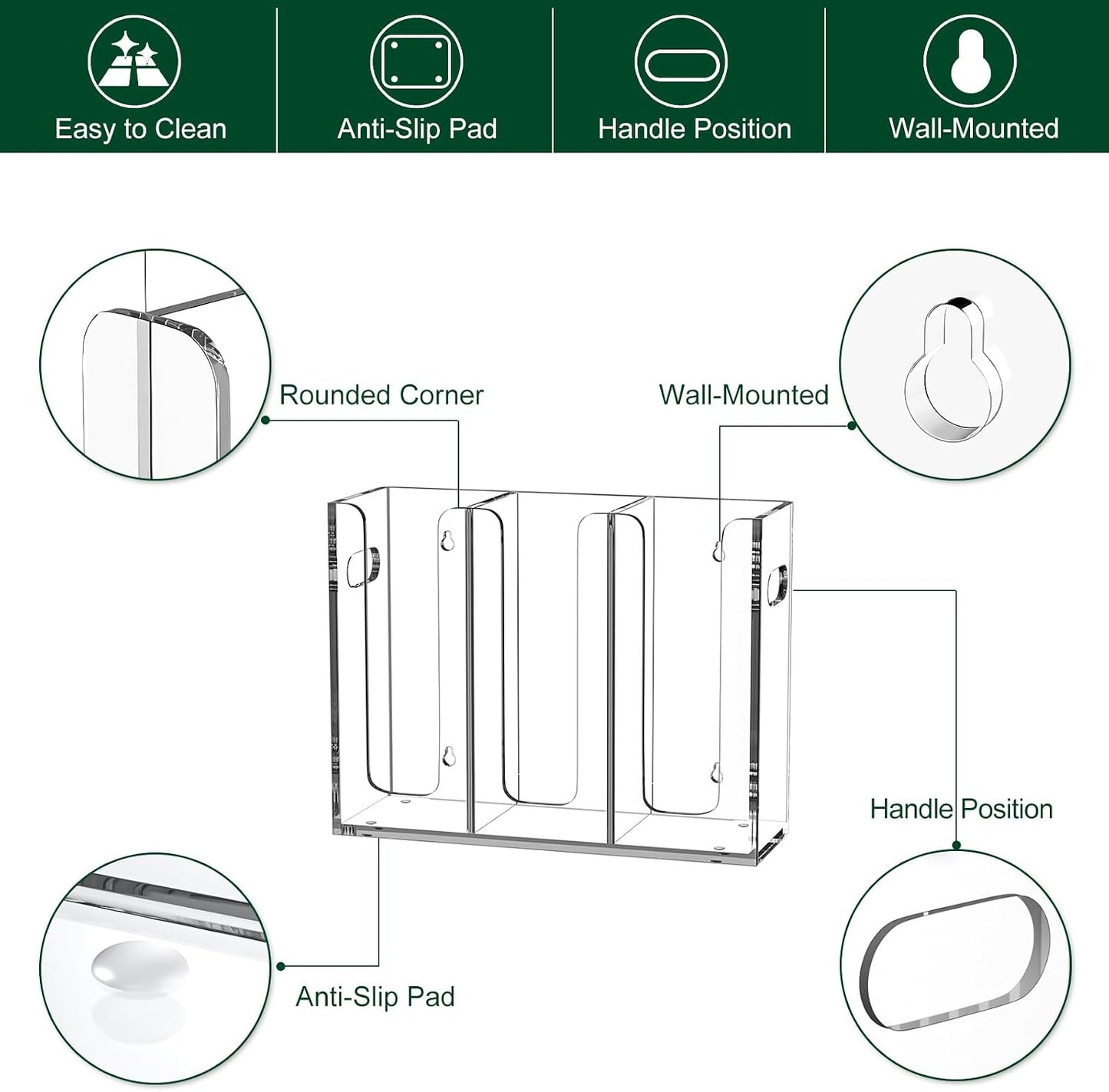 Disposable Coffee Cup Dispenser with Handles, Countertop or Wall Mount Hot/Cold Drink Cup and Lid Holder - Bathroom/Kitchen/Office Acrylic Cup Lid Storage Organizer (1 Compartment, Clear)