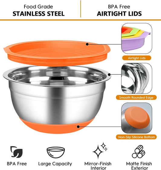 Mixing Bowls with Airtight Lids, 18pcs Stainless Steel Mixing Bowls Set