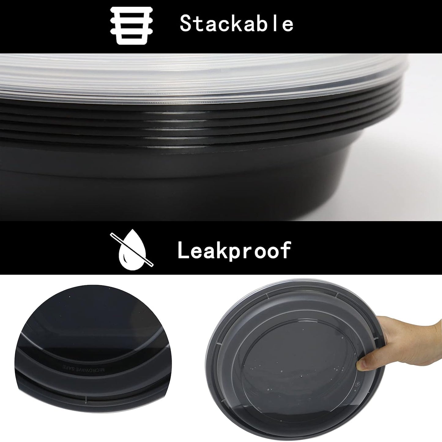 48oz round meal prep containers reusable with lids takeout large food salad bowls BPA free to go freezer bento lunch boxes plastic circle food containers with lids dishwasher 10Set