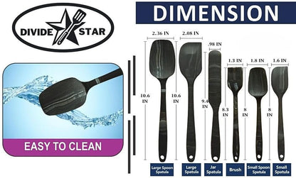 Silicone Marbled Spatula Set of 6, Black | 446F Heat-Resistant, One-Piece Steel Core, Non-Stick, Dishwasher Safe