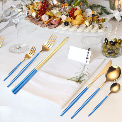 AARAINBOW 8 Pieces Stainless Steel Flatware Set Portable Reusable Cutlery Set Travel Utensils Set Including Chopsticks Knife Fork Spoon Straws Cleaning Brush Dishwasher Safe (Pink Golden)