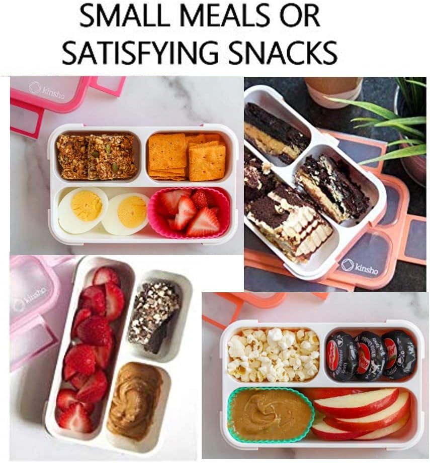Small Snack Containers for Kids Toddlers - 3 Compartments (Set of 2) - Leak-Proof Reusable Boxes with Lids - BPA-Free Plastic Mini Bento Lunch Box - Holds 2 Cups Capacity (Pastel Blue+Teal Sparkle)
