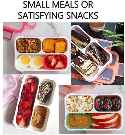 Small Snack Containers for Kids Toddlers - 3 Compartments (Set of 2) - Leak-Proof Reusable Boxes with Lids - BPA-Free Plastic Mini Bento Lunch Box - Holds 2 Cups Capacity (Pastel Blue+Teal Sparkle)