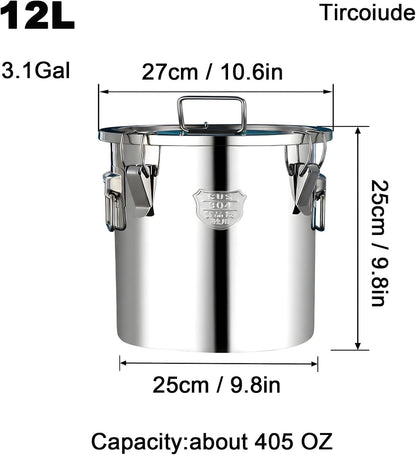 25lb Stainless Steel Containers with Lids, 12L/3.1gal 304 Stainless Steel Storage Containers, Metal Bird Seed Storage Container for Rice Flour Sugar Grain Coffee Bean Kitchen Jar