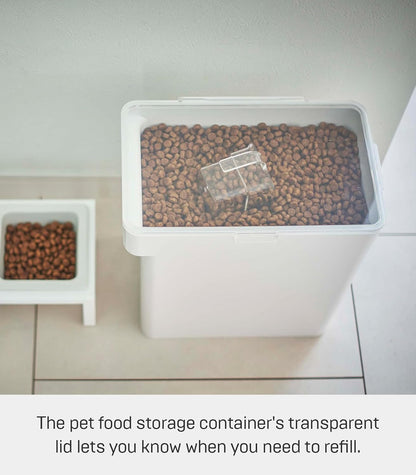 YAMAZAKI Home Tower Airtight Pet Food Storage Container - Cat And Dog Food Holder Bin With Transparent Lid And Handle - Extra Large - Polypropylene - 6.6 Gallons, 25 Liters