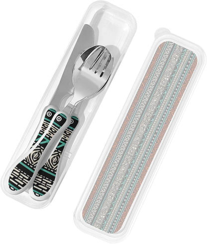 3-Piece Kids Silverware Set With Storage Case, Stainless Steel Reusable Children Safe Knife Spoon Fork Set African Animals Children Flatware Set For Kids Lunch Box