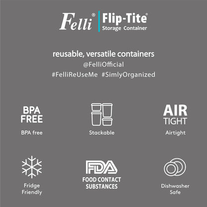 Felli Flip Tite Storage Container with Lid 4” RECTANGULAR Airtight Ring Flip Top, Stackable Kitchen Counter Pantry Organizer Acrylic Canister Jar for Pasta Spaghetti Cereal Granola Coffee (1.9qt)