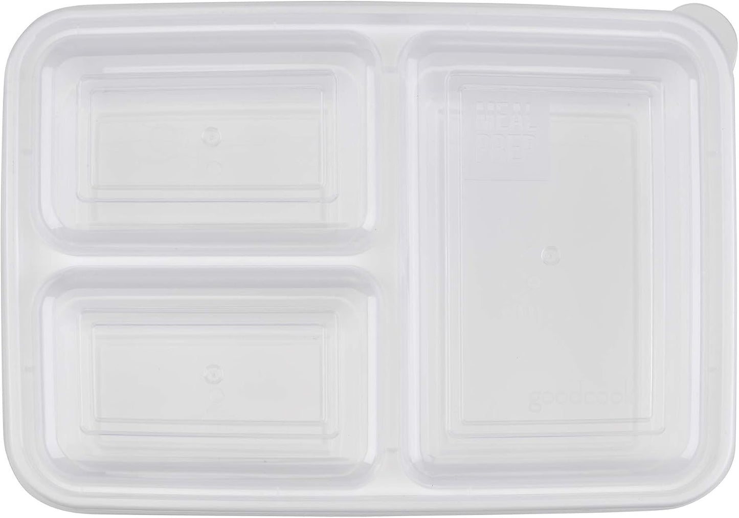 GoodCook Food Storage Containers for Meal Prep Rectangle Three Compartments & Made without BPA, 20-Piece, White