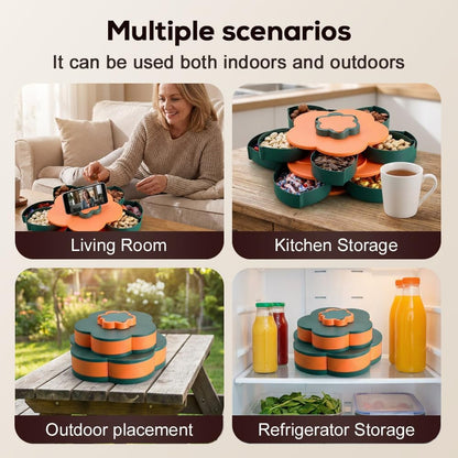 Divided Spin Snack Tray, Portable Snackle Box Container, Serving Tray with Lid for Party & Picnic (One-Layer)