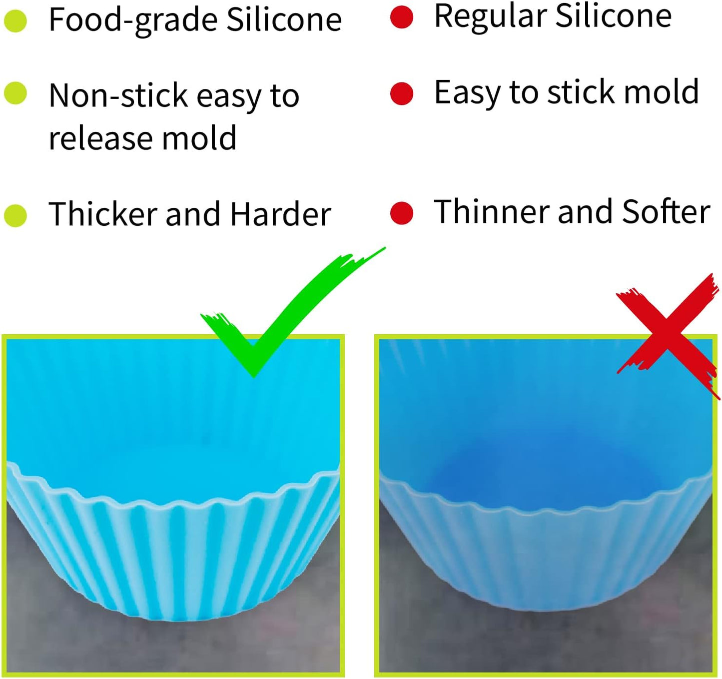 Reusable Silicone Baking Cups of 24 Pack, Square and Round Muffin Baking Liners, Thicken Non-stick Muffin Molds, 4 Colors, BPA-Free