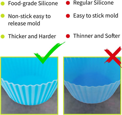 Reusable Silicone Baking Cups of 24 Pack, Square and Round Muffin Baking Liners, Thicken Non-stick Muffin Molds, 4 Colors, BPA-Free
