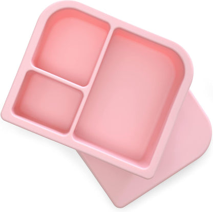 PrimaStella Unbreakable Silicone Lunch Box for Kids and Adults - Divided Leak Proof Bento Box (Slate Blue)
