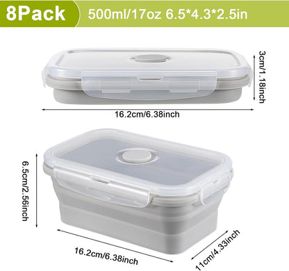 Mifoci Set of 8 Silicone Collapsible Bowls for Camping with Vent Lid Silicone Storage Containers for Food Meal Preparation Square Bowl Microwave Freezer Dishwasher Safe(Blue,17 Oz/ 500 ml)