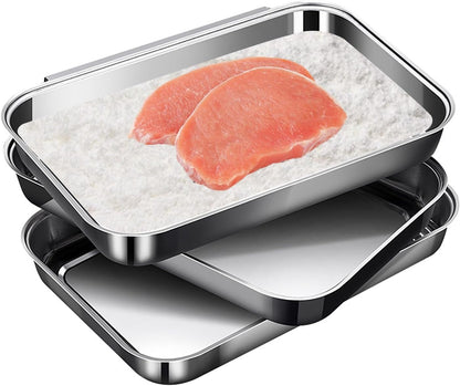 3Pcs Stainless Steel Breading Trays Set, Breading Dishes for Chicken Breasts, Marinating Meat and Prepping Meals (10.4" x 7.7" x 1.9")