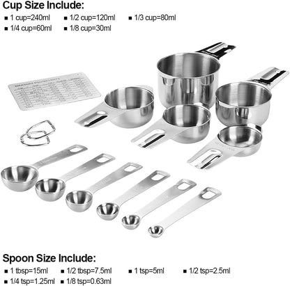 Measuring Cups and Spoons Set Heavy Duty 304 Metal Stainless Steel Measuring Cup Spoon Kitchen Gadgets for Cooking Baking (Set of 17)