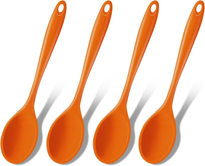 GEEKHOM Silicone Cooking Spoons, 4 Pieces 8" Heat Resistant Silicone Kitchen Utensils Set Serving Stirring Spoons for Non Stick Cooking, Mixing, Basting, Baking, Black+Red+Gray+Blue