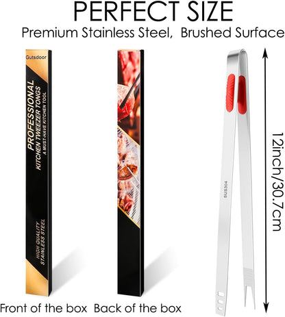 Gutsdoor 8 Inch Plating Tweezers Stainless Steel Precision Culinary Tweezer Silver Kitchen Straight Tweezers Tongs