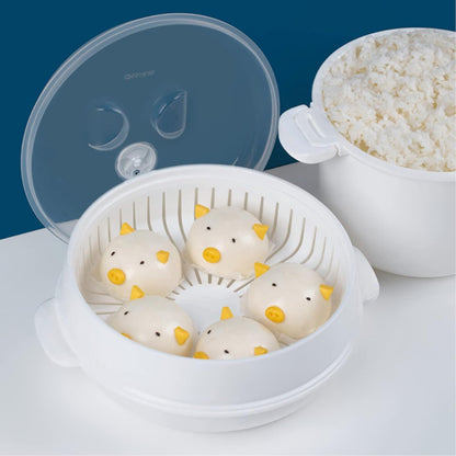 Plastic Microwave Heating Steamer with Lid and Tray (White)