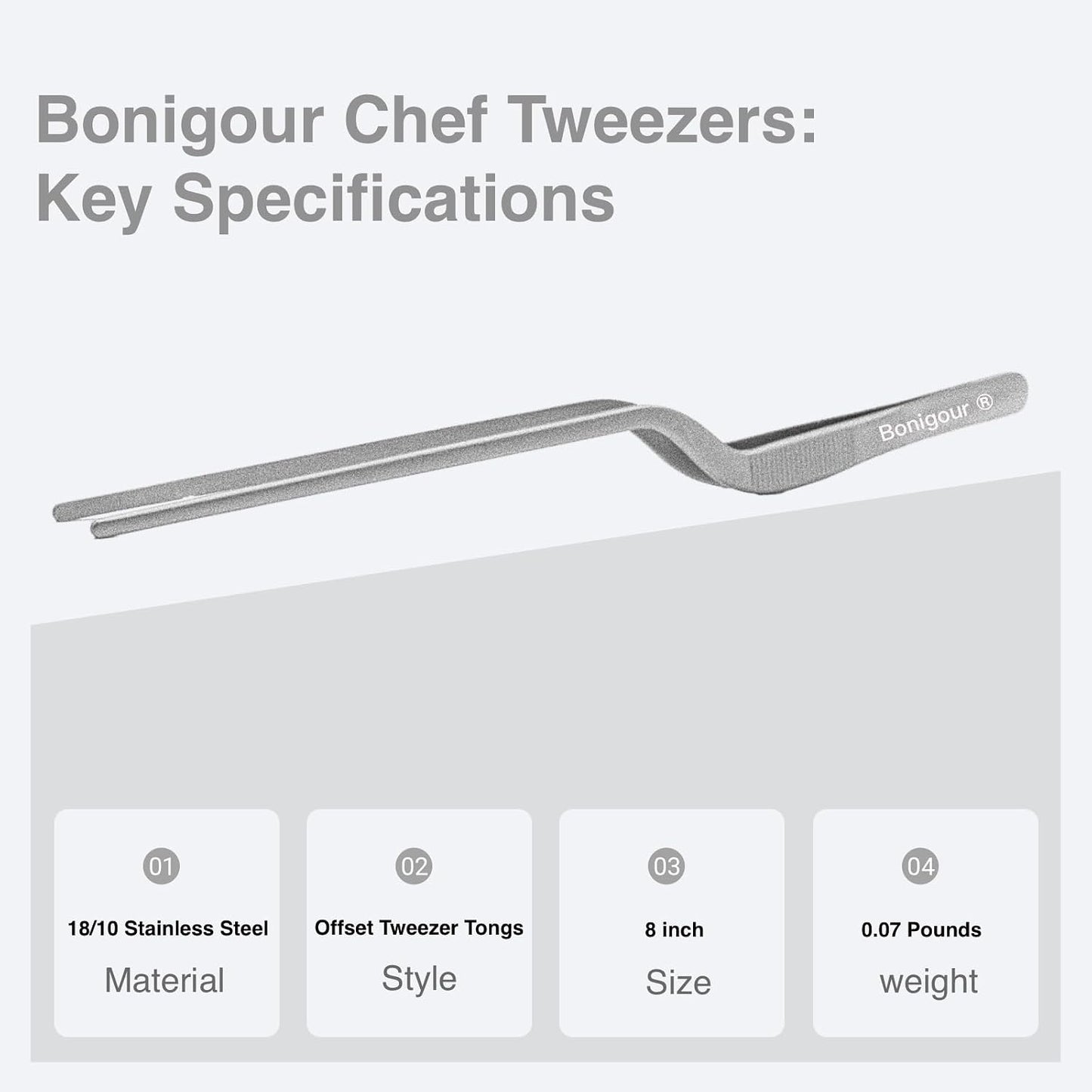 8 Inch Precision Offset Tweezers, Kitchen Culinary Stainless Steel Tongs, Curved Kitchen Cooking Multi-function Chef Precision Tweezer Tongs for Plating, Food Decorating and ect (Black)